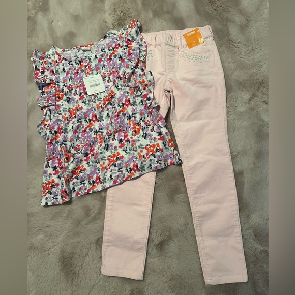 GYMBOREE SIZE 7 GIRLS PINK FLORAL TOP & CORDUROY JEANS OANTS NWT - Picture 2 of 5